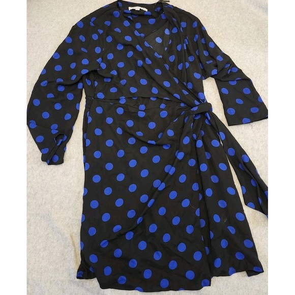Emma & Michele Dresses & Skirts - Emma & Michele Dress Womens XL Black Blue Polka Dot Long Sleeve Wrap New